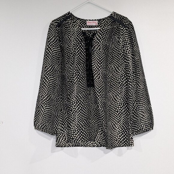 Tango Mango Collection Sheer Spotted Blouse with Ties Black White Size 1X - Picture 1 of 3